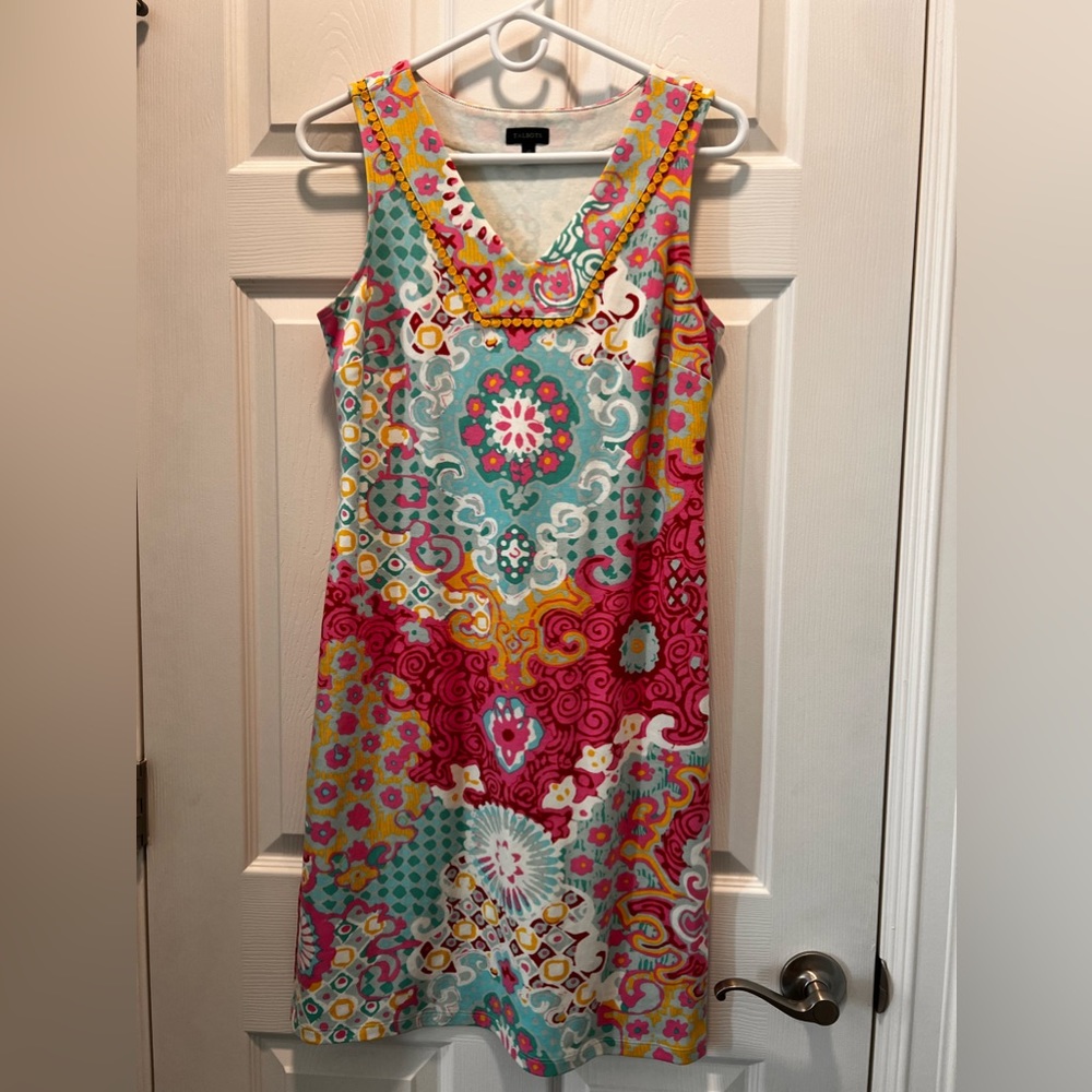 Talbots sleeveless, v neck, XS dress, 100% cotton, multi colored